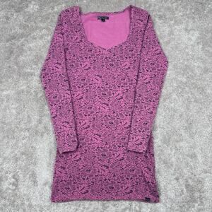 Vans Dress Small Pink Black Grunge Y2K Bodycon Floral Long Sleeve Tunic Size M